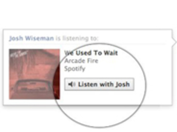 Facebook、「Listen With」ボタン公開--Spotifyでの楽曲共有が可能に